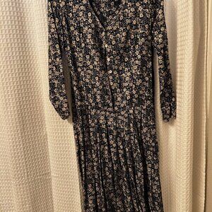Beautiful Rene Derhy black dress with small white floral pattern; size - S